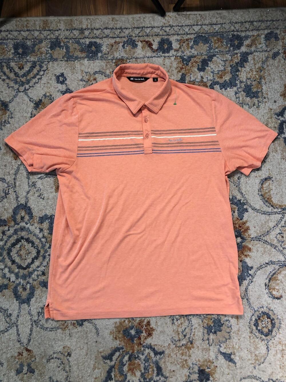 Travis Mathew Polo Shirt Mens XL Orange Stripe Golf Performance Short Sleeve